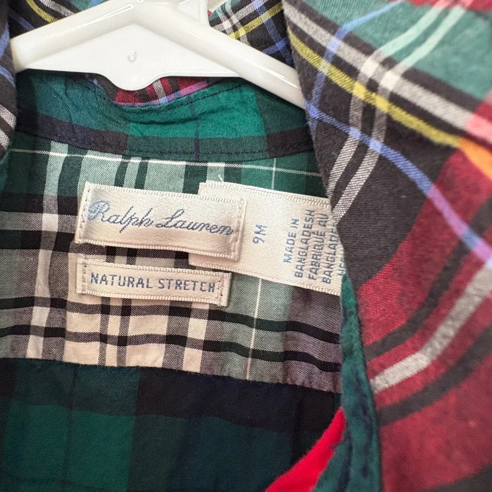 Ralph Lauren Baby Girls Patchwork Plaid Button Front Shirtdress Multi Color 9M